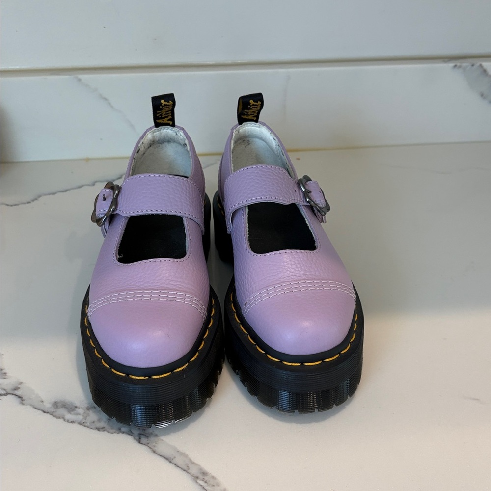 Chunky Lilac Platform Mary Jane Shoes with Buckle - Dr. Martens Style